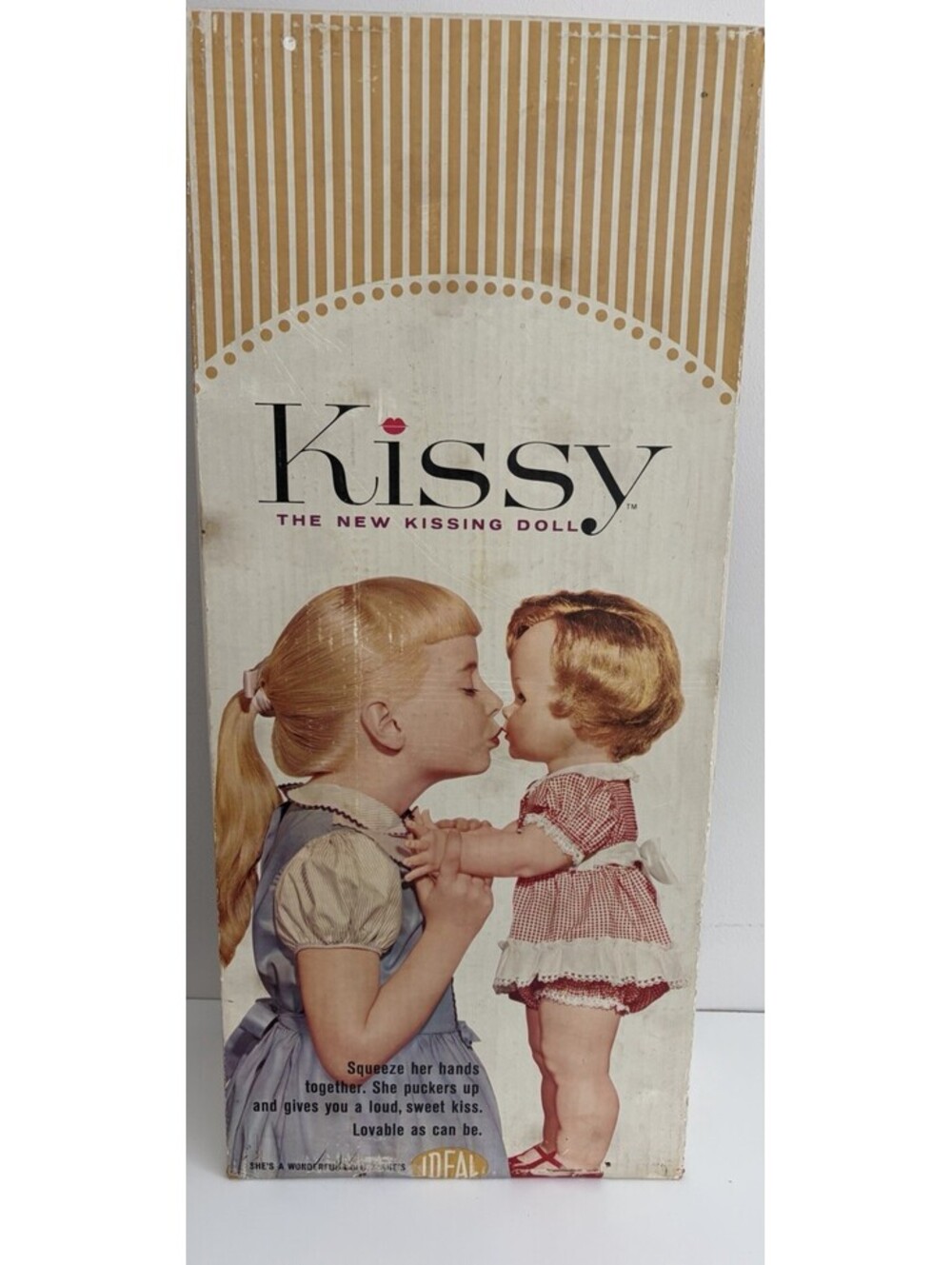Vintage 1961 Ideal Kissy Doll 22" Original Gingham Outfit, Original Box Works
